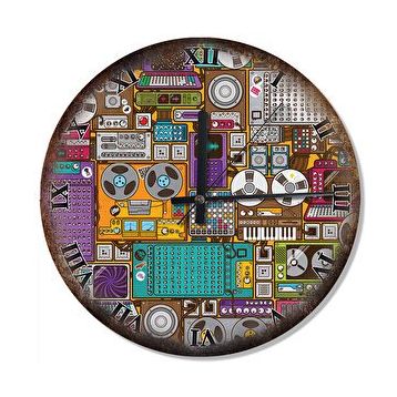 Tablomega Nostaljik Ses Kayıt Cihazları Temalı Baskılı 50x50 cm Duvar Saati