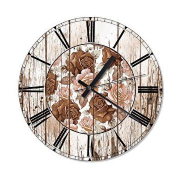 Tablomega Pembe Güller Analog 50x50 cm Duvar Saati