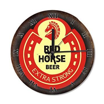Tablomega Red Horse Beer Reklam Roma Rakamlı Akarlı 50x50 cm Duvar Saati