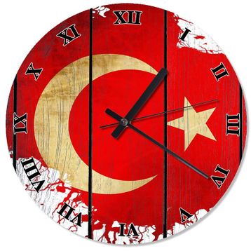 Tablomega SAAT-1069-30 Türk Bayrak Tasarım 30 cm Çap Duvar Saati
