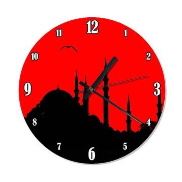 Tablomega SAAT-1140-50 Kırmızı Zeminde Süleymaniye Cami 50 cm Çap Duvar Saati