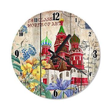 Tablomega SAAT-1443-50 Kremlin Sarayı Ve Çiçekler Özel Tasarım 50cm Çap Duvar Saati