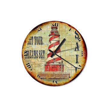 Tablomega SAAT-1457-50 Kırmızı Çizgili Deniz Feneri Çocuk Odası 50cm Çap Duvar Saati