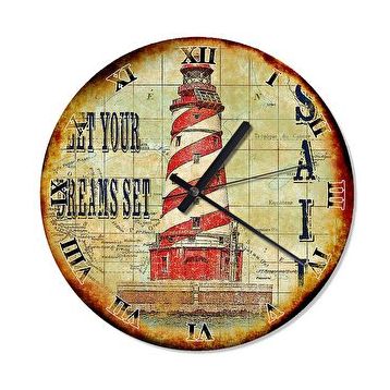Tablomega SAAT-1457-50 Kırmızı Çizgili Deniz Feneri Çocuk Odası 50cm Çap Duvar Saati
