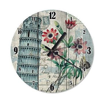 Tablomega SAAT-1460-30 Pizza Kulesi Ve Çiçekler Analog 30cm Çap Duvar Saati