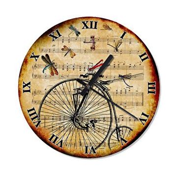 Tablomega Saat-1559-30 Yusufçuk ve Retro Bisiklet Desenli 30 cm Duvar Saati