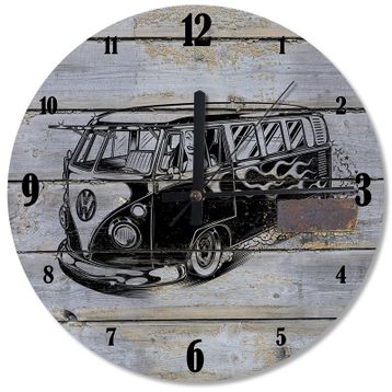 Tablomega Saat-201-30 Siyah Beyaz Vosvos Minibüs Ahşap 30 Cm Çap Duvar Saati