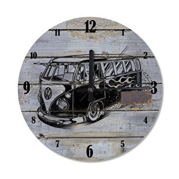 Tablomega Saat-201-30 Siyah Beyaz Vosvos Minibüs Ahşap 30 Cm Çap Duvar Saati