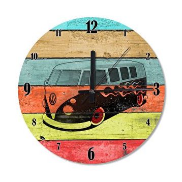 Tablomega SAAT-205-50 Renkli Vosvos Minibüs Ahşap 50cm Çap Duvar Saati