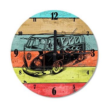 Tablomega SAAT-205-50 Renkli Vosvos Minibüs Ahşap 50cm Çap Duvar Saati