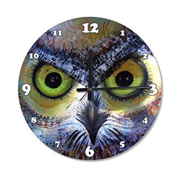 Tablomega SAAT-242-30 Yeşil Gözlü Baykuş Sessiz 30 cm Çap Duvar Saati