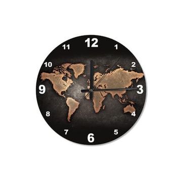 Tablomega SAAT-344-50 Siyah Zeminde Dünya Haritası Baskılı 50 cm Çap Duvar Saati