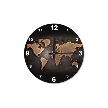 Tablomega SAAT-344-50 Siyah Zeminde Dünya Haritası Baskılı 50 cm Çap Duvar Saati