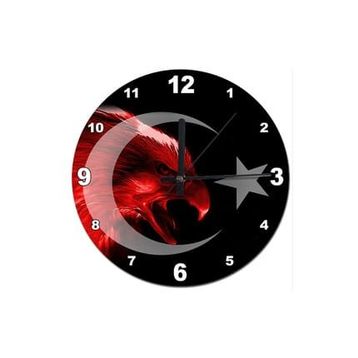 Tablomega SAAT-370-50 Türk Bayrağı Kırmizi Kartal Sessiz 50 cm Çap Duvar Saati