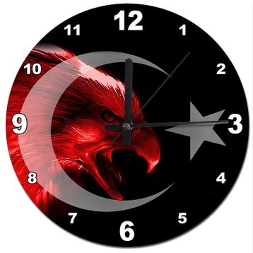Tablomega SAAT-370-50 Türk Bayrağı Kırmizi Kartal Sessiz 50 cm Çap Duvar Saati