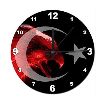 Tablomega SAAT-370-50 Türk Bayrağı Kırmizi Kartal Sessiz 50 cm Çap Duvar Saati