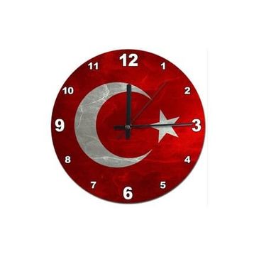Tablomega SAAT-387-30 Mermer Zeminde Türk Bayrağı Şekilli 30 cm Çap Duvar Saati