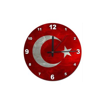 Tablomega SAAT-387-30 Mermer Zeminde Türk Bayrağı Şekilli 30 cm Çap Duvar Saati
