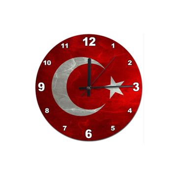 Tablomega SAAT-387-30 Mermer Zeminde Türk Bayrağı Şekilli 30 cm Çap Duvar Saati