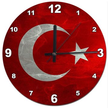 Tablomega SAAT-387-30 Mermer Zeminde Türk Bayrağı Şekilli 30 cm Çap Duvar Saati
