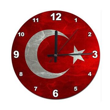 Tablomega SAAT-387-30 Mermer Zeminde Türk Bayrağı Şekilli 30 cm Çap Duvar Saati