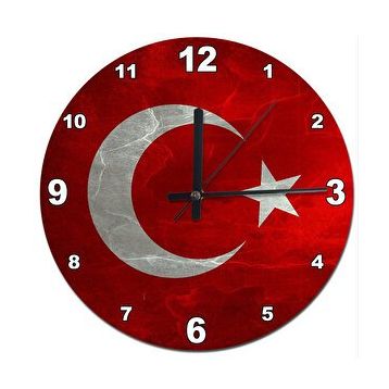 Tablomega SAAT-387-30 Mermer Zeminde Türk Bayrağı Şekilli 30 cm Çap Duvar Saati