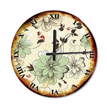 Tablomega SAAT-490-50 Mat Renkte Çiçekler Sessiz 50cm Çap Duvar Saati