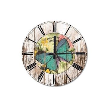 Tablomega Saat-53-30 Uçan Turkuaz Kelebek Ahşap 30 Cm Çap Duvar Saati
