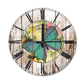 Tablomega Saat-53-30 Uçan Turkuaz Kelebek Ahşap 30 Cm Çap Duvar Saati