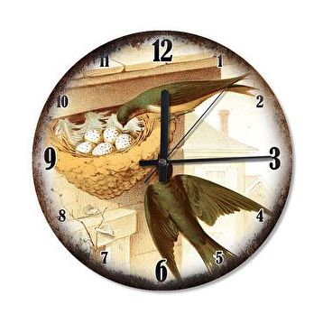 Tablomega SAAT-558-30 Kırlangıçlar Ailesi Ve Yuvası Analog 30cm Çap Duvar Saati