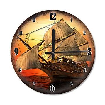 Tablomega SAAT-566-50 Yelkenleri Dolu Gemi Analog 50cm Çap Duvar Saati
