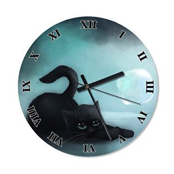 Tablomega SAAT-658-30 Yavru Kara Kedi Sessiz 30 cm Çap Duvar Saati