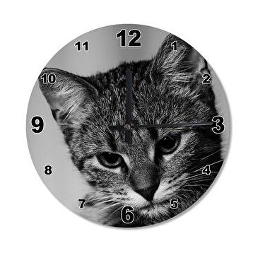 Tablomega Sevimli Kedi Ahşap Duvar Saati Duvar Saati
