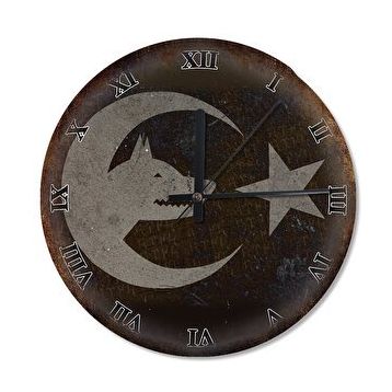 Tablomega Türk Bayrağı Ve Kurt Başı Şekilli 30x30 cm Duvar Saati