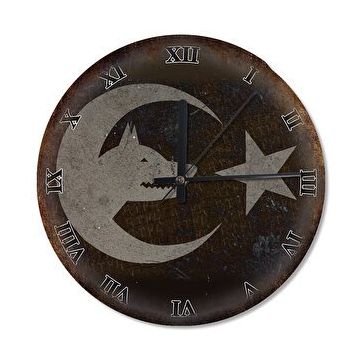 Tablomega Türk Bayrağı Ve Kurt Başı Şekilli 30x30 cm Duvar Saati