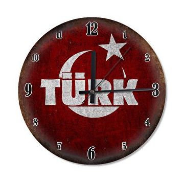 Tablomega Türk Yazı Bayrak Sessiz 50x50 cm Duvar Saati