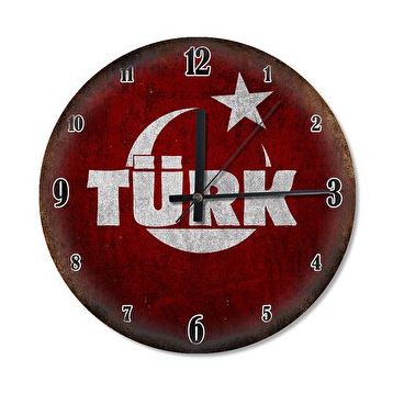 Tablomega Türk Yazı Bayrak Sessiz 50x50 cm Duvar Saati
