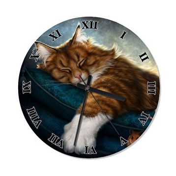 Tablomega Uyuyan Sarı Kedi Analog 30x30 cm Duvar Saati