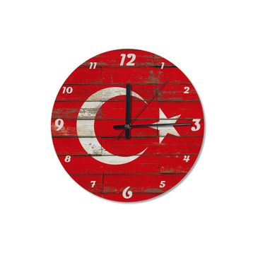 Tablomega Zeminde Dalgalı Türk Bayrağı Desenli 30x30 cm Duvar Saati