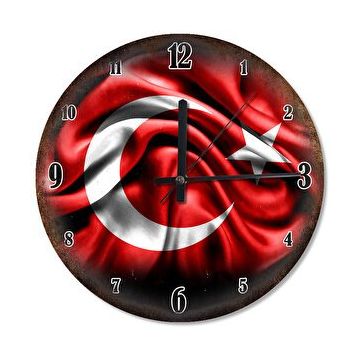 Tablomega Zeminde Dalgalı Türk Bayrağı Desenli 30x30 cm Duvar Saati