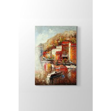 Tabloshop Çiçekli Ev Manzara Yağlıboya 50x75 cm Tablosu