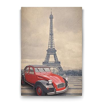 Tabloshop Eyfel ve Kırmızı Araba 40x60 cm Tablo