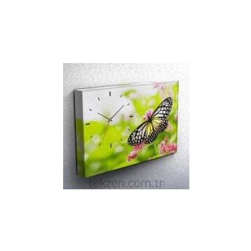 Tabloshop Kelebek Saat 45X30cm Kanvas Tablo