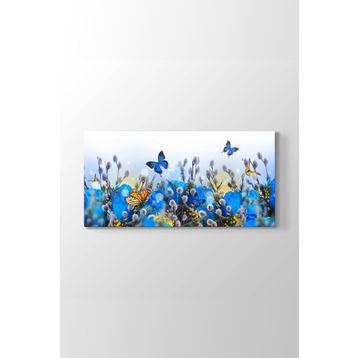 Tabloshop Uçuşan Mavi Kelebekler 80x40 cm Tablo