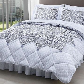 Taç 4054 Saten Marcela Mavi Çift Kişilik Uyku Seti