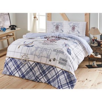 Taç 60251375 3518 Ranforce Sea Side Çift Kişilik Mavi Nevresim Takımı