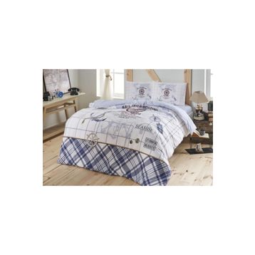 Taç 60251375 3518 Ranforce Sea Side Çift Kişilik Mavi Nevresim Takımı