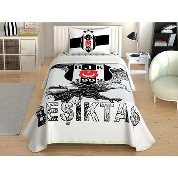 Taç Beşiktaş Kartal Pamuk Lisanslı Çarşaflı 100x200 cm Tek Kişilik Pike Takımı