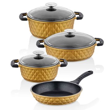 Taç Carabella Cam Kapak Döküm 7 Parça Gold Tencere Seti