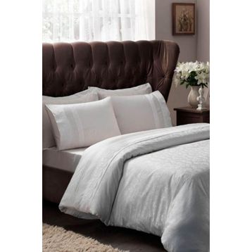 Taç Clemente Elegance Jakarlı Saten Ekru Çift Kişilik Nevresim Takımı Set